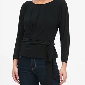 Banana Republic Black 3/4 Sleeve Wrap Blouse
